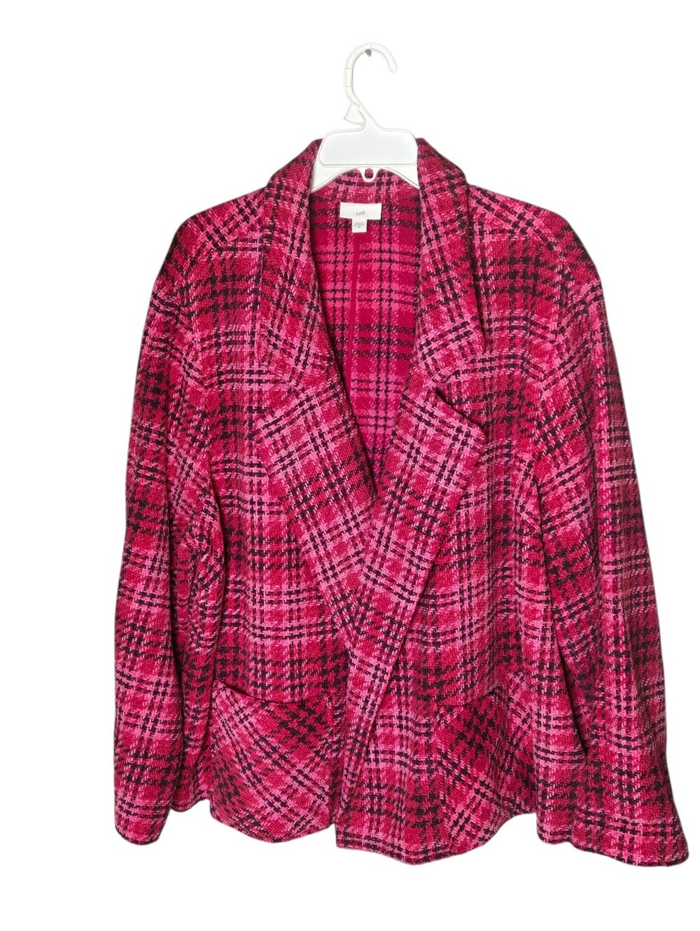 J.Jill Chenille Tweed Blazer Jacket Women's Size 3X Pink Plaid Preppy Teacher